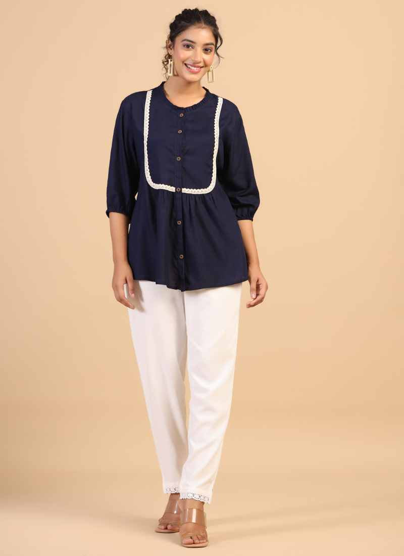 Blue Rayon Embroidered Tunic-2