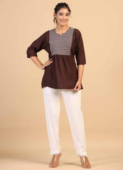 Purple Rayon Embroidered Tunic-2