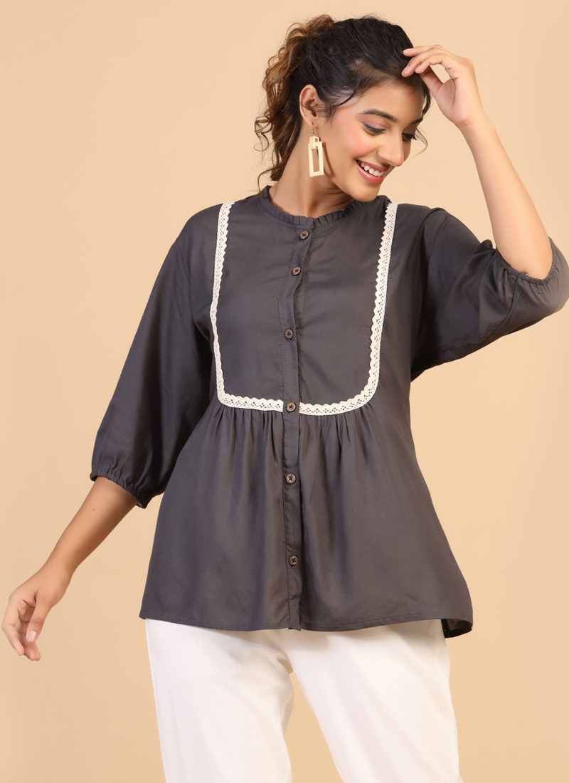 Gray Rayon Embroidered Tunic