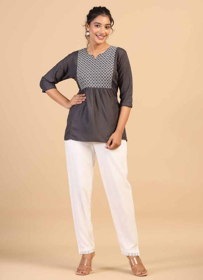 Gray Rayon Embroidered Tunic-2