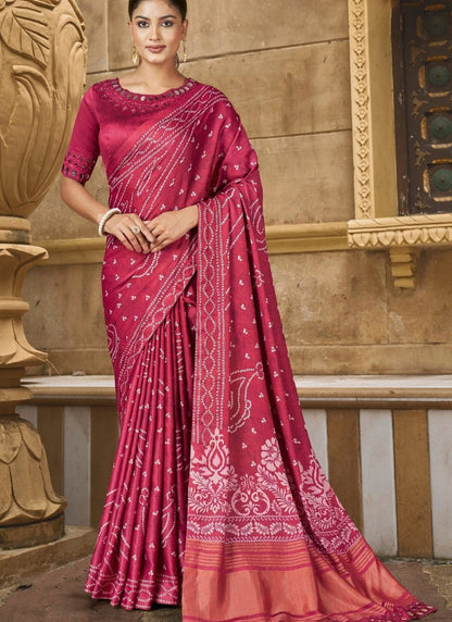 Magenta Silk Heavy Work Saree