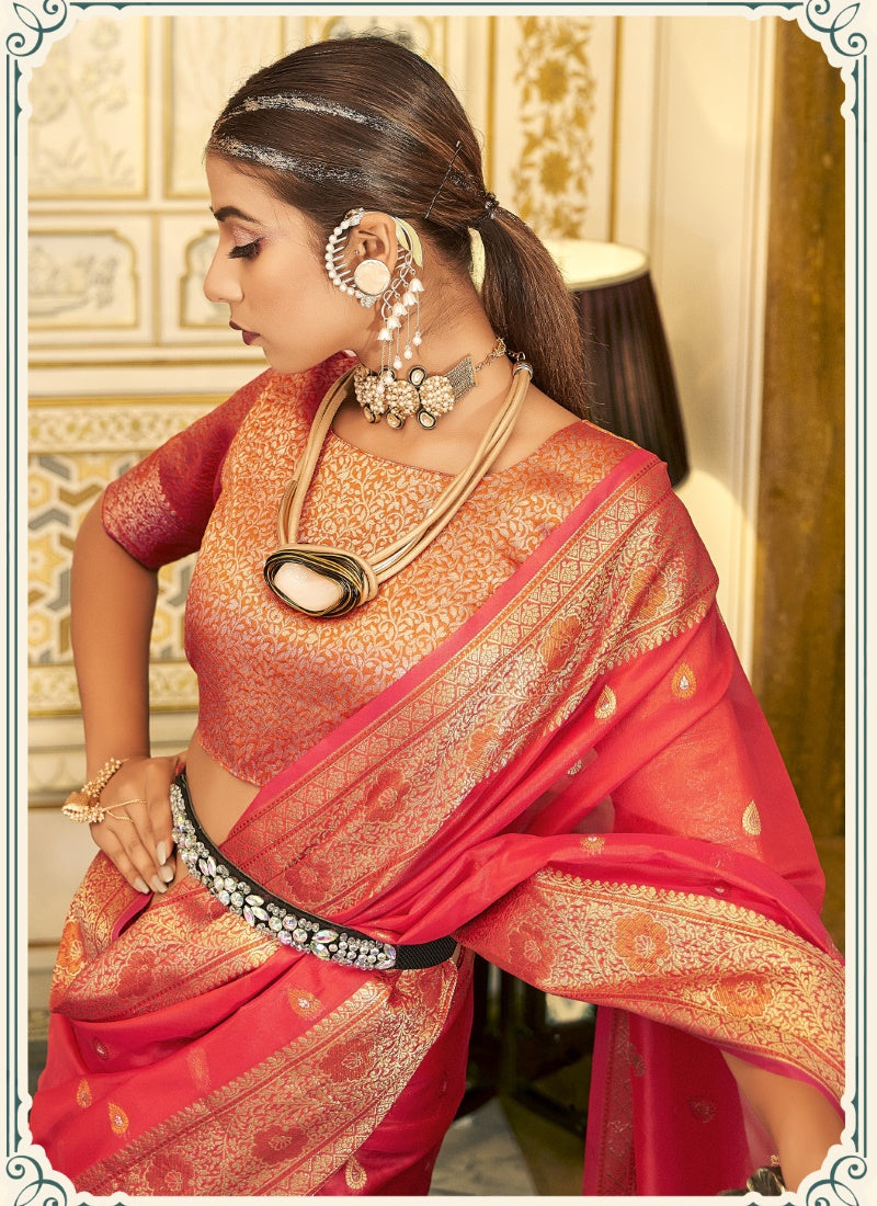 Orange Silk Saree With Resham Work-2