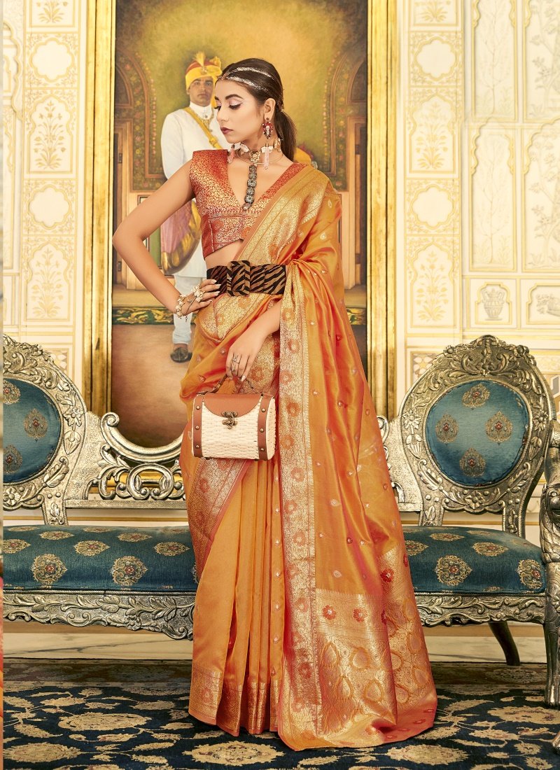 Yellow Silk Saree With Resham Work