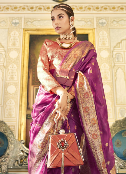 Purple Silk Saree With Resham Work-2