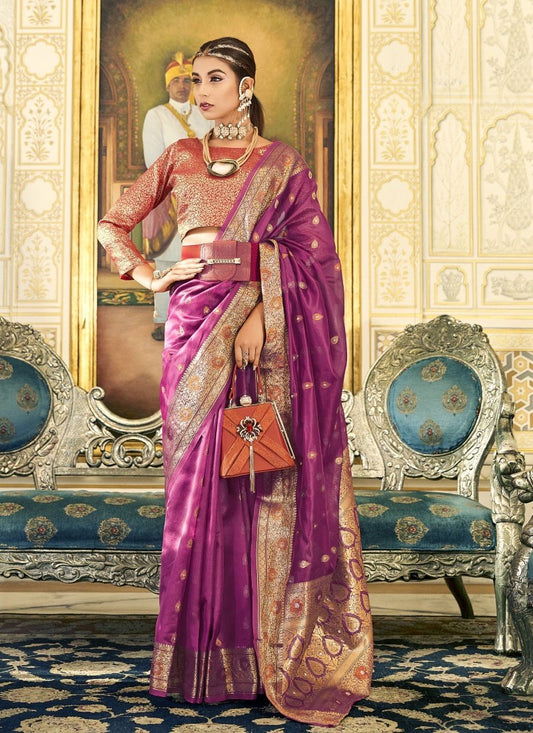 Purple Silk Saree With Resham Work