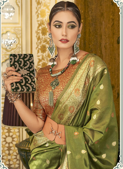 Pista Green Silk Saree With Resham Work-2