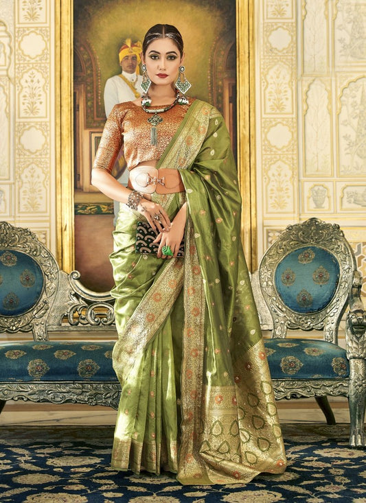 Pista Green Silk Saree With Resham Work