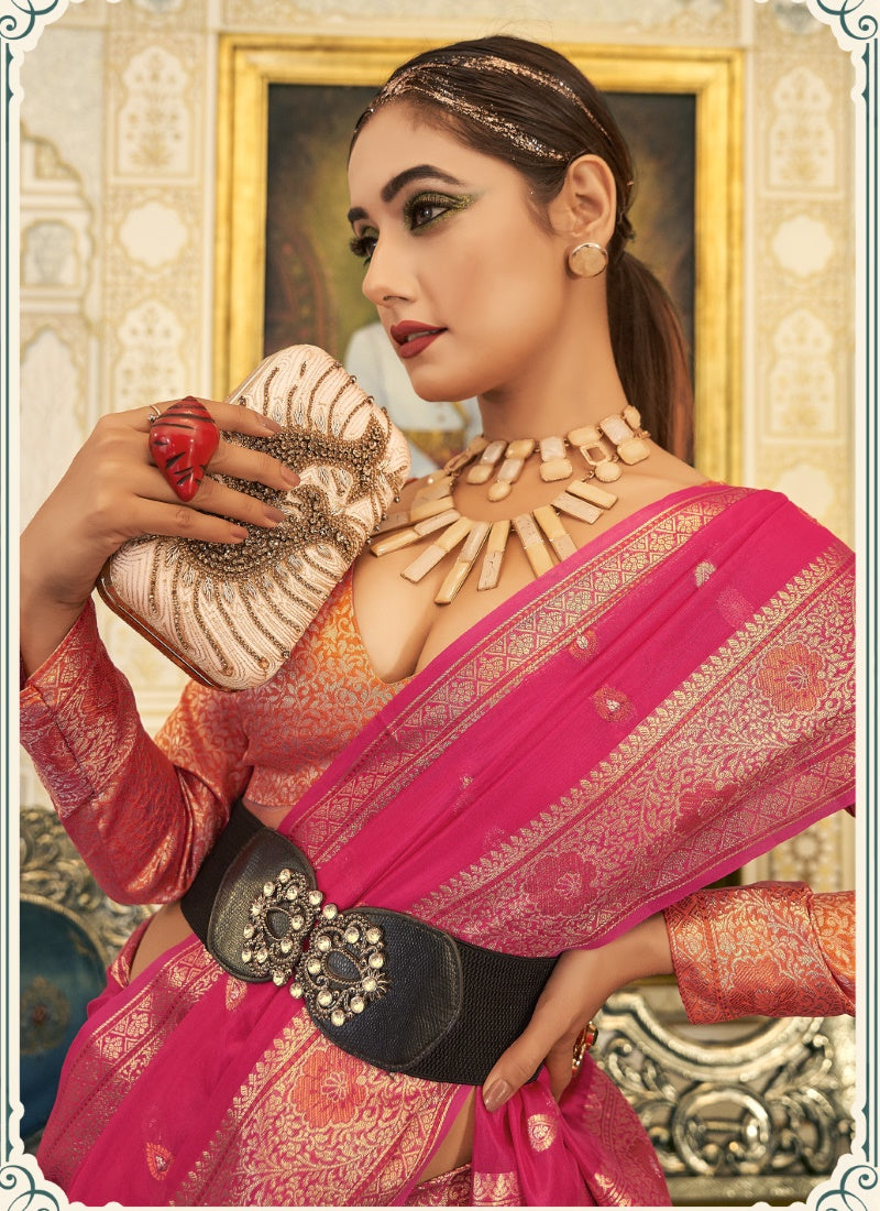 Pink Silk Saree With Resham Work-2