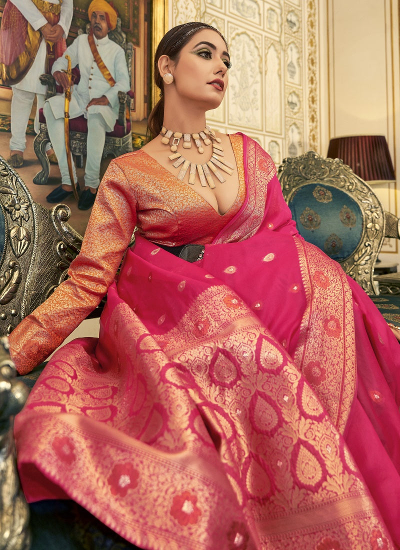 Pink Silk Saree With Resham Work-2