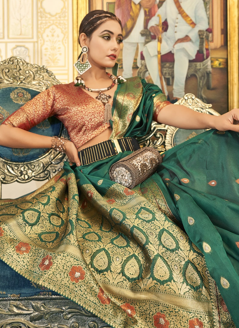 Green Silk Saree With Resham Work-2