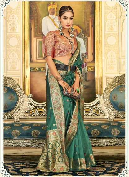 Green Silk Saree With Resham Work-2