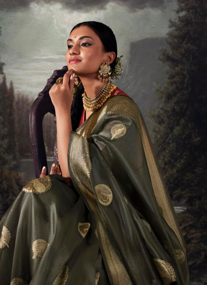 Black Pure Banarasi Silk Saree With Resham Work and Zari, Stone Work-2