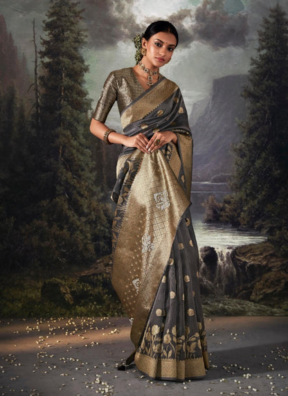 Black Pure Banarasi Silk Saree With Resham Work and Zari, Stone Work-2