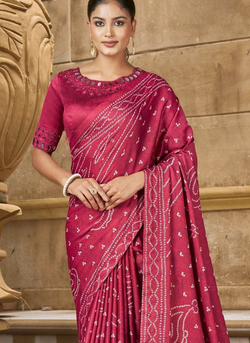 Magenta Silk Heavy Work Saree