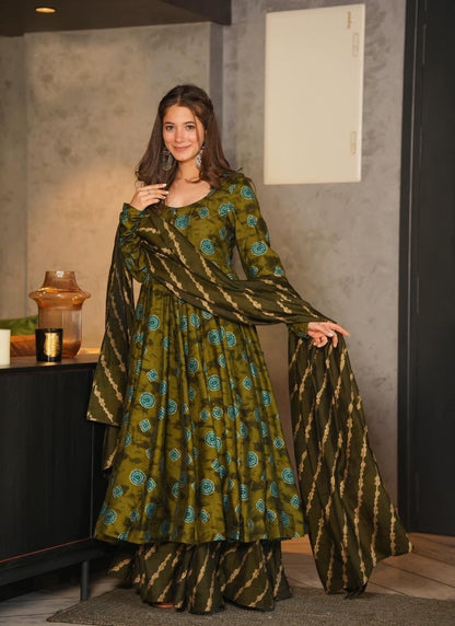 Green Pure Muslin Wide Palazzo Salwar Suit