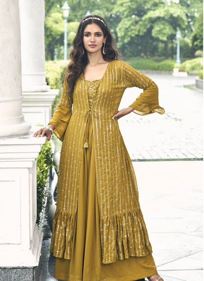 Mustard Jacket Style Palazzo Suit