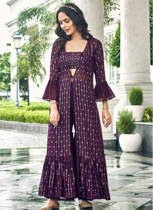 Purple Jacket Style Palazzo Suit