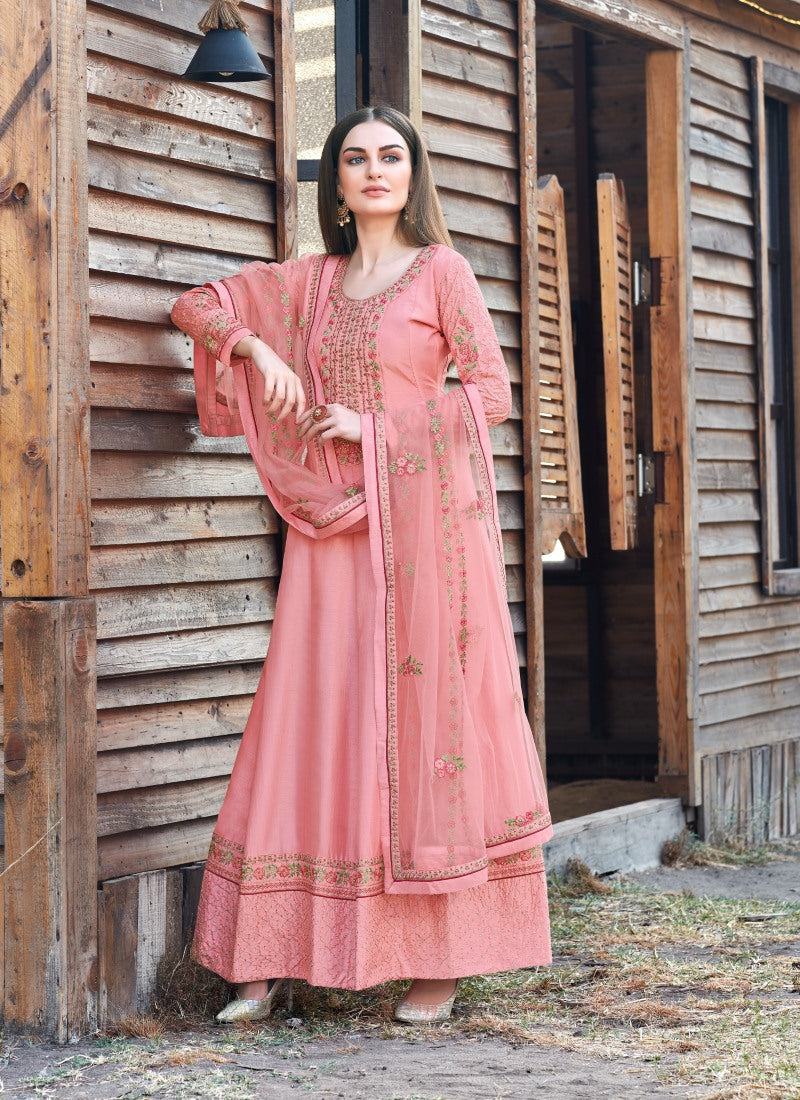 Pink Anarkali Suit With Embroidery Work