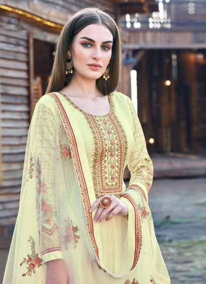 Light Yellow Anarkali Suit With Embroidery Work