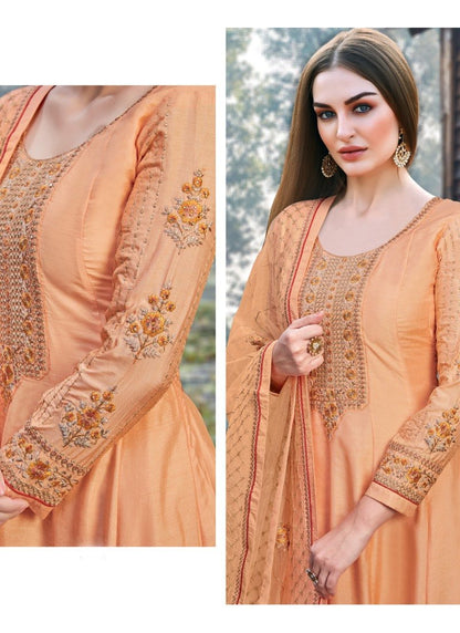 Orange Anarkali Suit With Embroidery Work