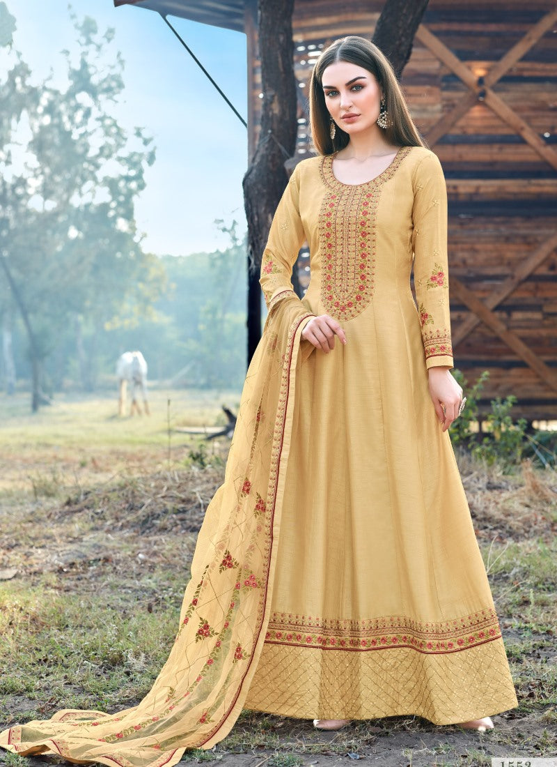 Yellow Anarkali Suit With Embroidery Work