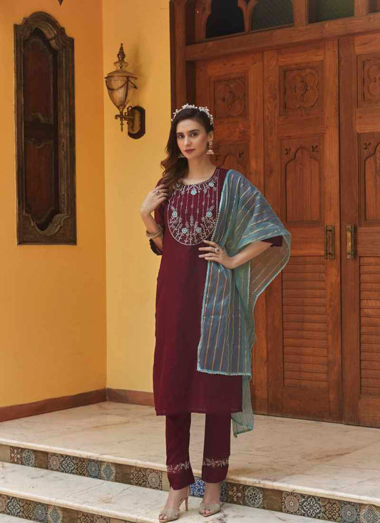 Maroon Pant Style Salwar Suit