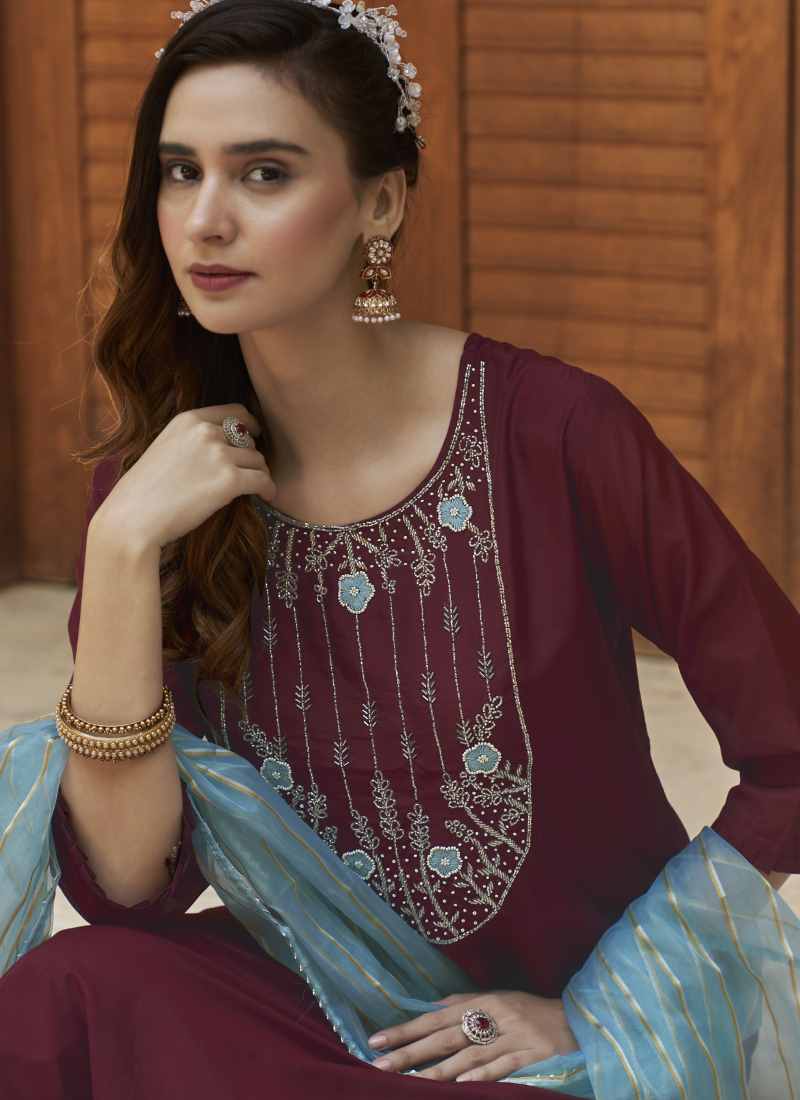 Maroon Pant Style Salwar Suit-2