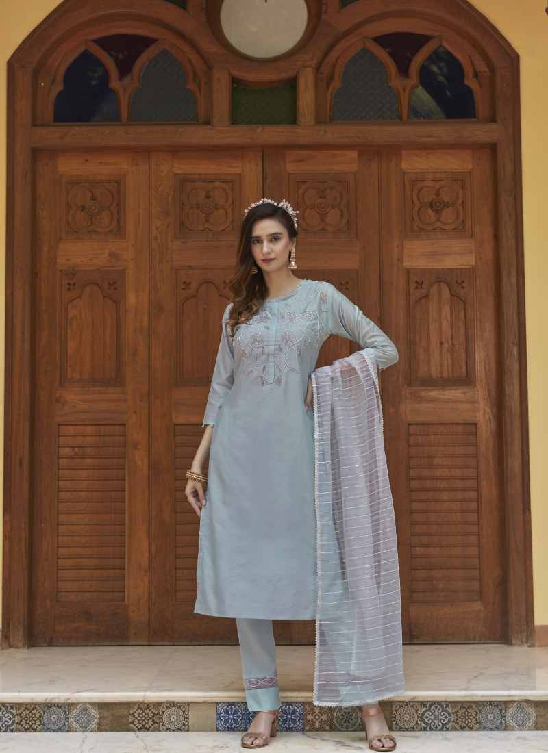 Sky Blue Pant Style Salwar Suit