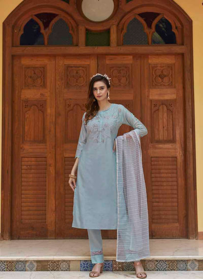 Sky Blue Pant Style Salwar Suit