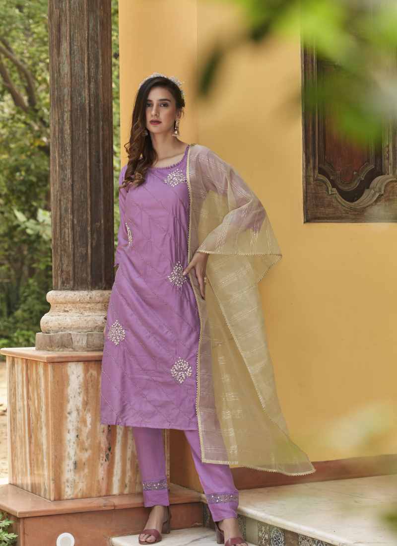 Lavender Pant Style Salwar Suit-2