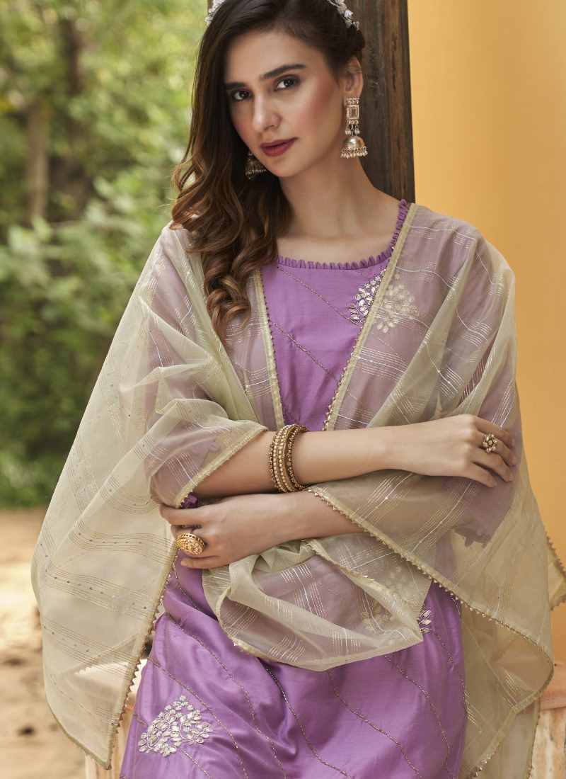 Lavender Pant Style Salwar Suit-2