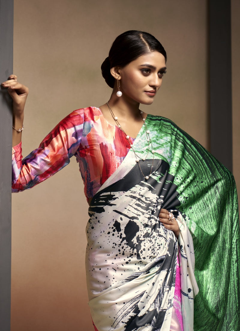 Multi Color Satin Digital Print Saree-2