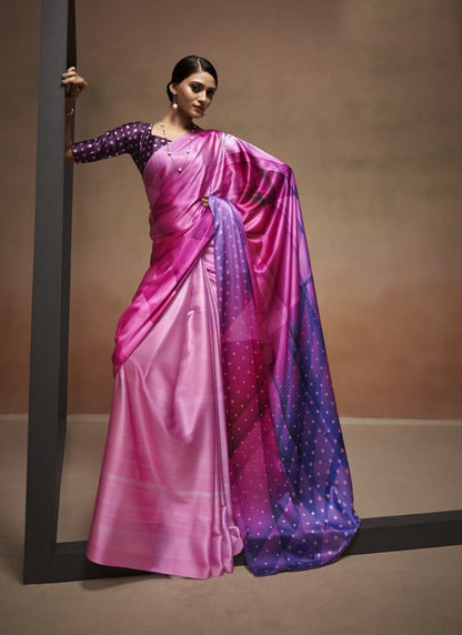 Pink Satin Digital Print Saree