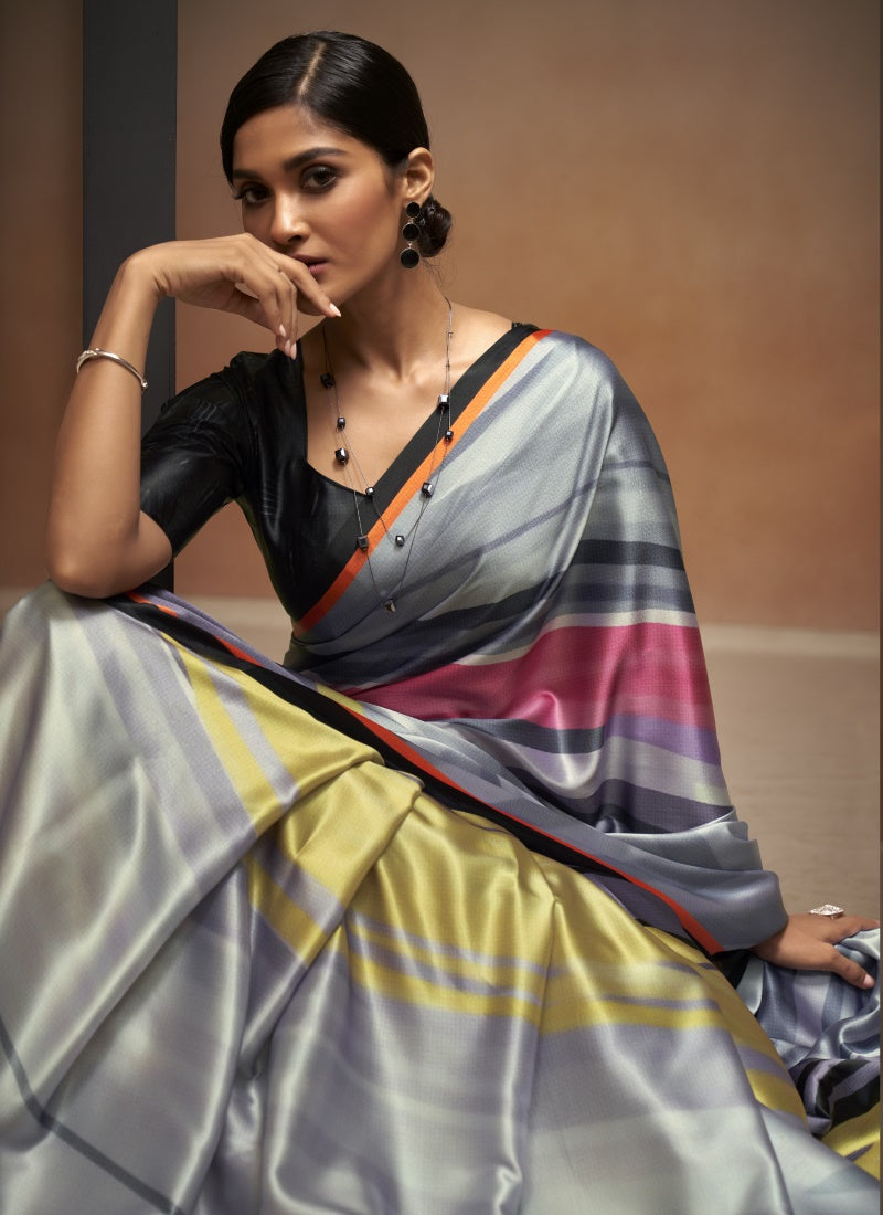 Multi Color Satin Digital Print Saree-2