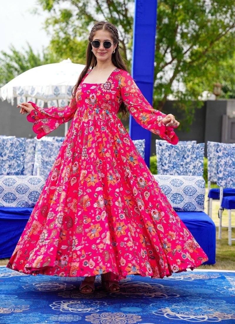 Pink Georgette Digital Printed Gown