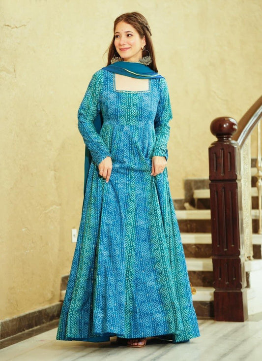 Blue Georgette Digital Printed Gown