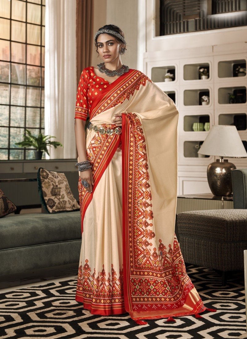 Cream Patola Saree with Lagadi Patta Pallu