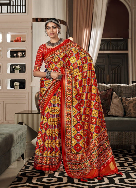 Red Patola Saree with Lagadi Patta Pallu