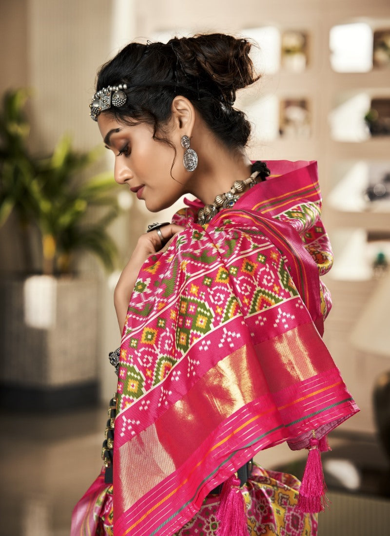 Pink Patola Saree with Lagadi Patta Pallu-2