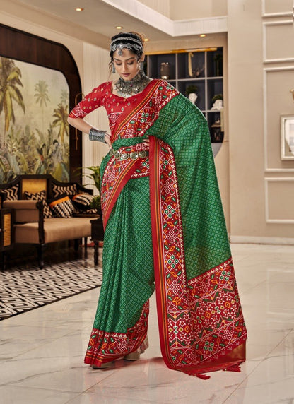 Green Patola Saree with Lagadi Patta Pallu