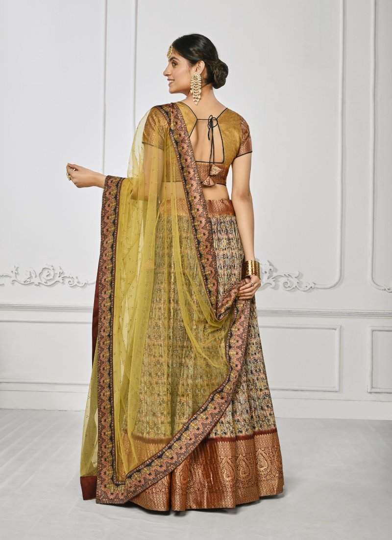 Golden Silk Kalamkari Printed Lehenga Choli-2