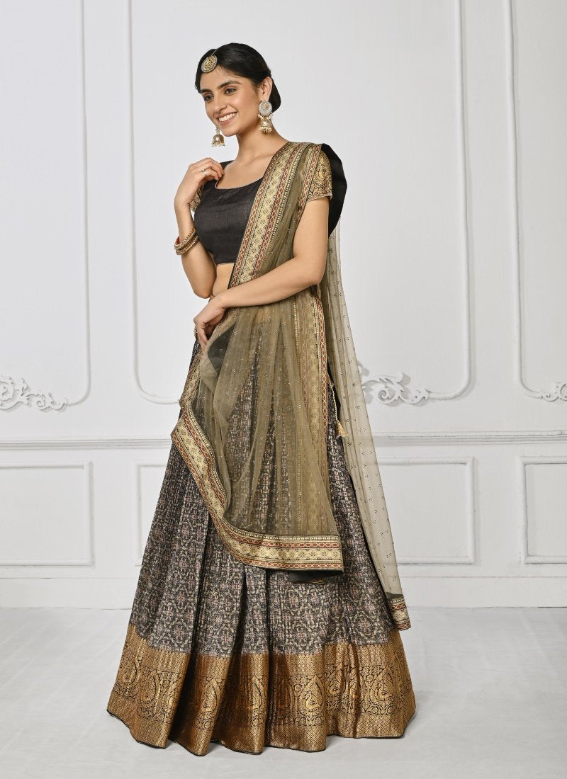 Black Silk Kalamkari Printed Lehenga Choli