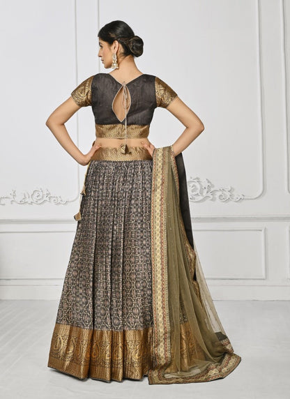 Black Silk Kalamkari Printed Lehenga Choli-2