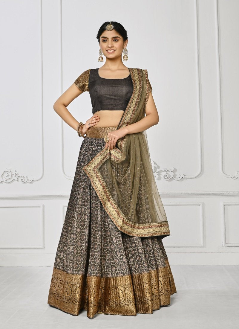 Black Silk Kalamkari Printed Lehenga Choli-2