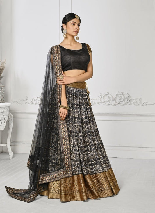 Black Silk Kalamkari Printed Lehenga Choli