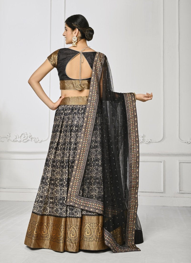 Black Silk Kalamkari Printed Lehenga Choli-2