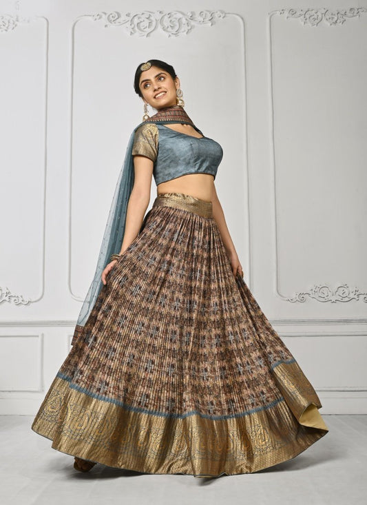 Light Blue Silk Kalamkari Printed Lehenga Choli