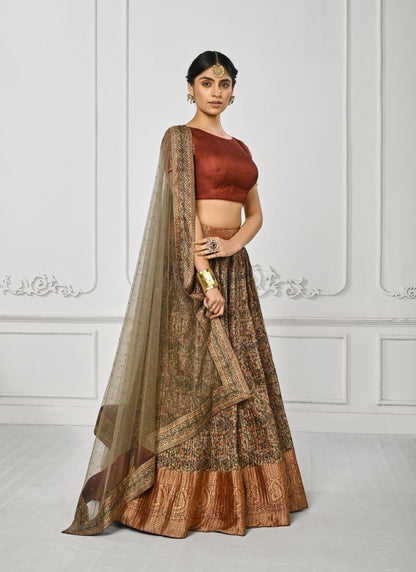 Light Green Silk Kalamkari Printed Lehenga Choli