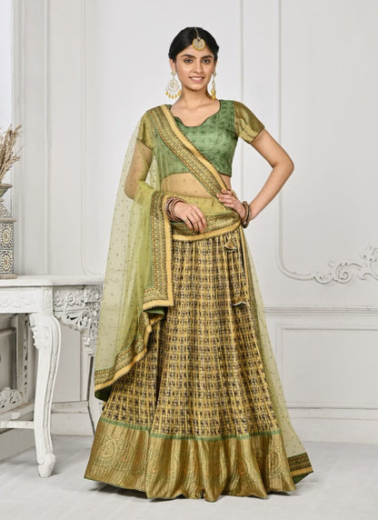 Pista Green Silk Kalamkari Printed Lehenga Choli-2