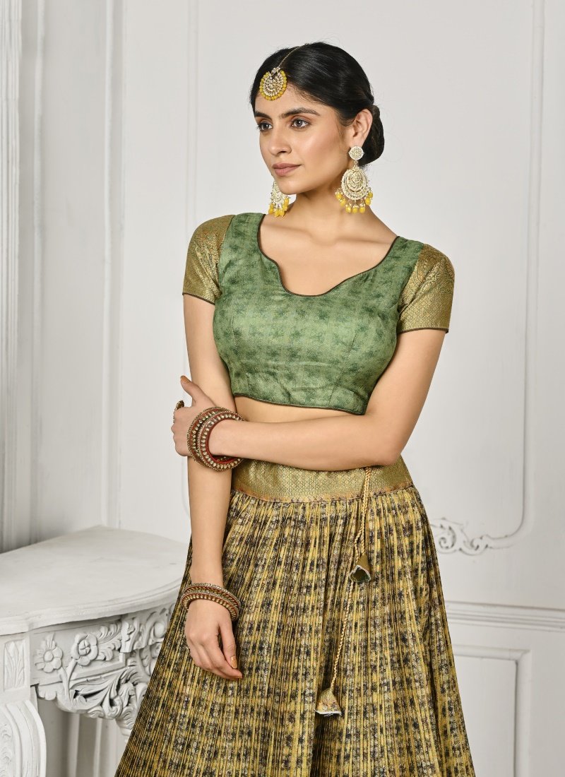 Pista Green Silk Kalamkari Printed Lehenga Choli-2